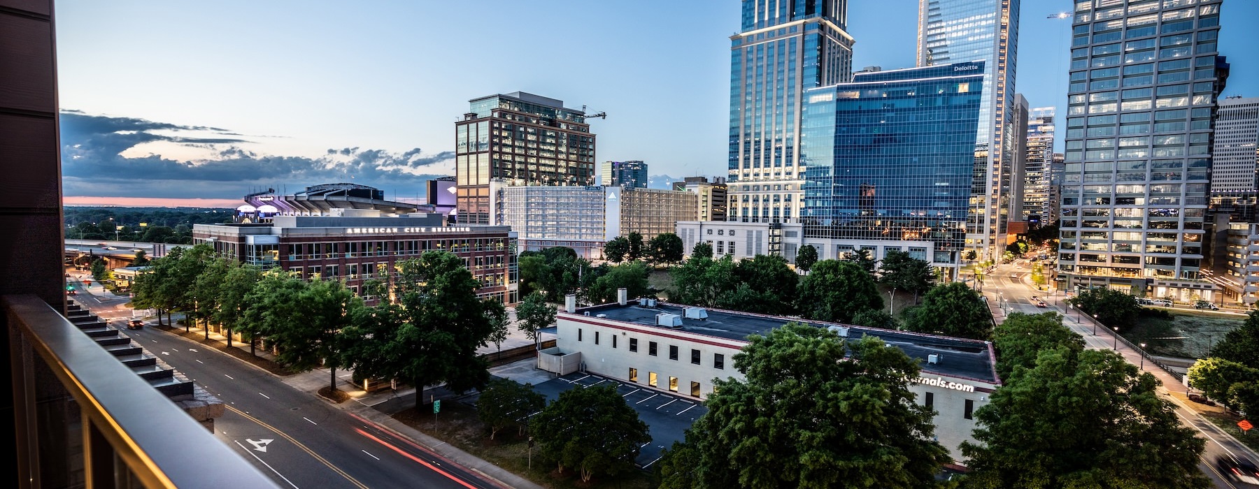 a city landscape with buildings and trees