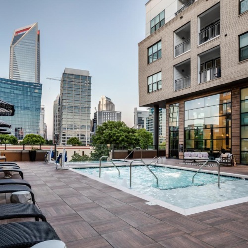 a pool in a courtyard