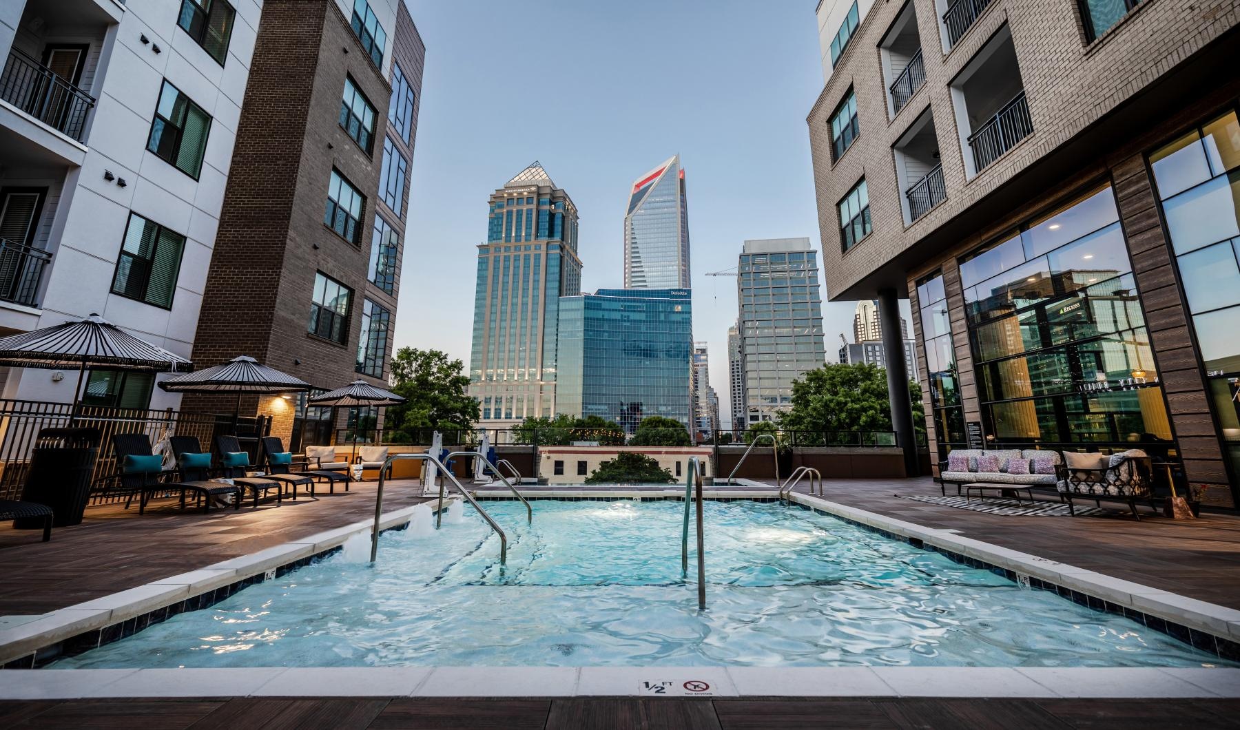 a pool in a courtyard